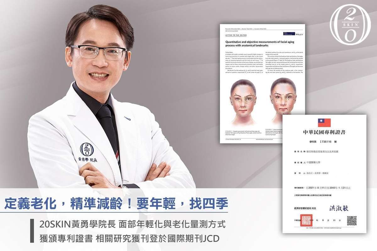 台中醫美黃勇學醫師發表的面部年輕化測量技術獲得專利與國際SCI期刊JCD。